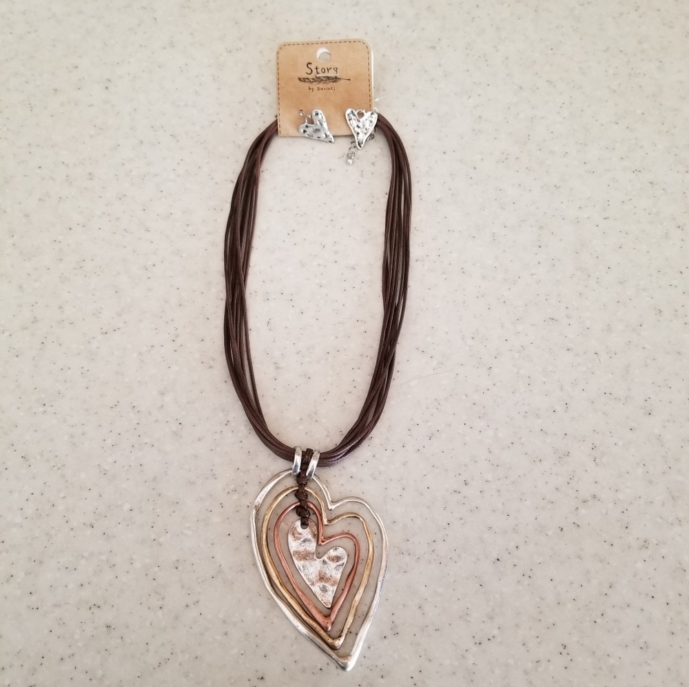 Multi-leather strand necklace/earring set
